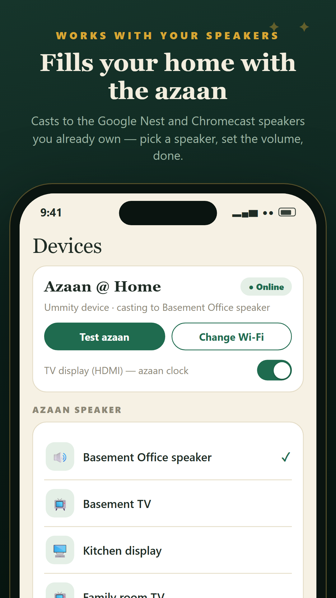Choosing which home speaker plays the azaan