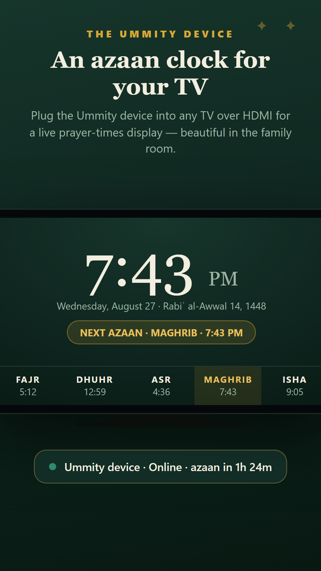 TV azaan clock over HDMI